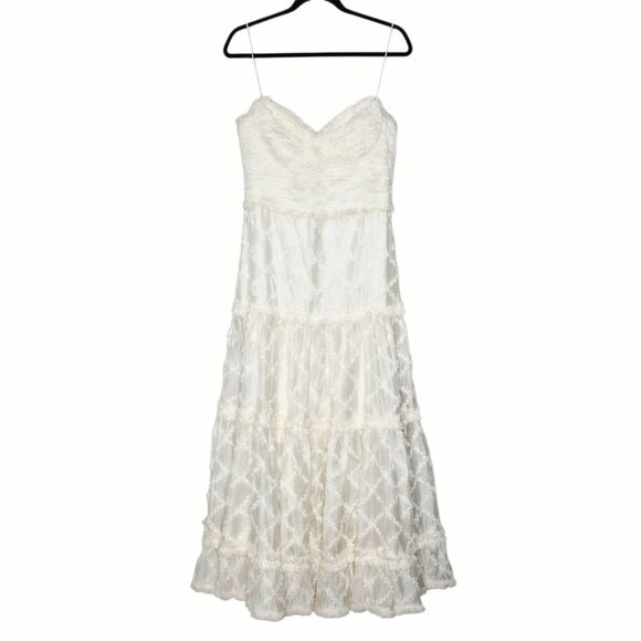 Alexis Rasa Dress Natural Ivory Midi Tiered Fringe Size L - Picture 3 of 12